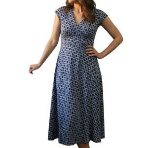 Scarlett‎ Womens Blue Geometric Print V-Neck Cap Sleeve Midi A-Line Dress Size 8